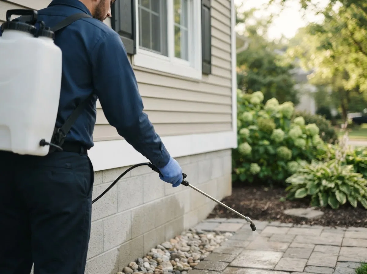 Pest control technician inspecting a home in Crozet, VA